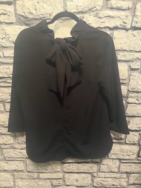 Tuckernuck Pomander Place Faye Blouse Ruffle High Neck Tie Back Bow XL Black - Picture 6 of 11